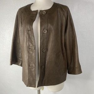 J Jill Sz M Brown Leather Shimm Swing Jacket